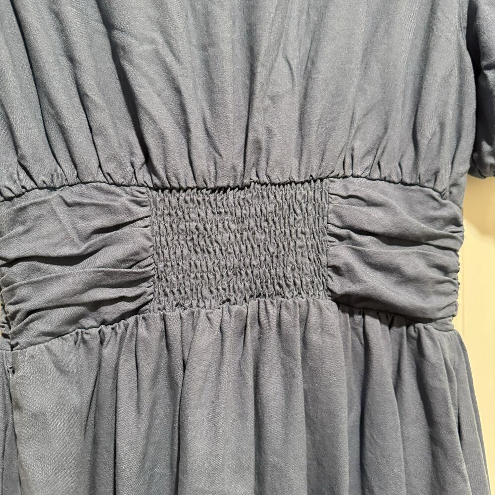 Neuflora Blue Empire Waist Dress Linen Blend Size Medium - Picture 7 of 8